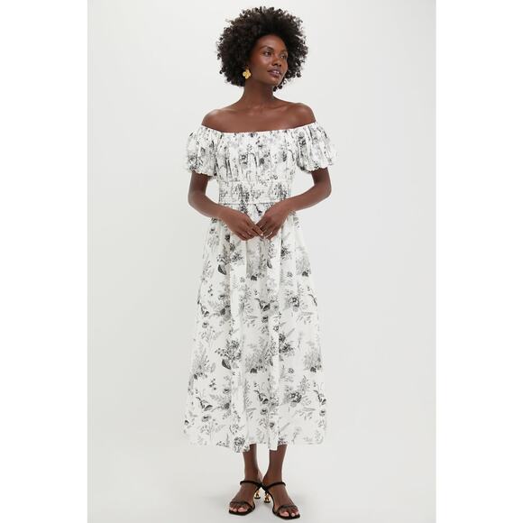 HYACINTH HOUSE Black & White Floral Smocked Helena Maxi Dress Size L NWT - Picture 1 of 7